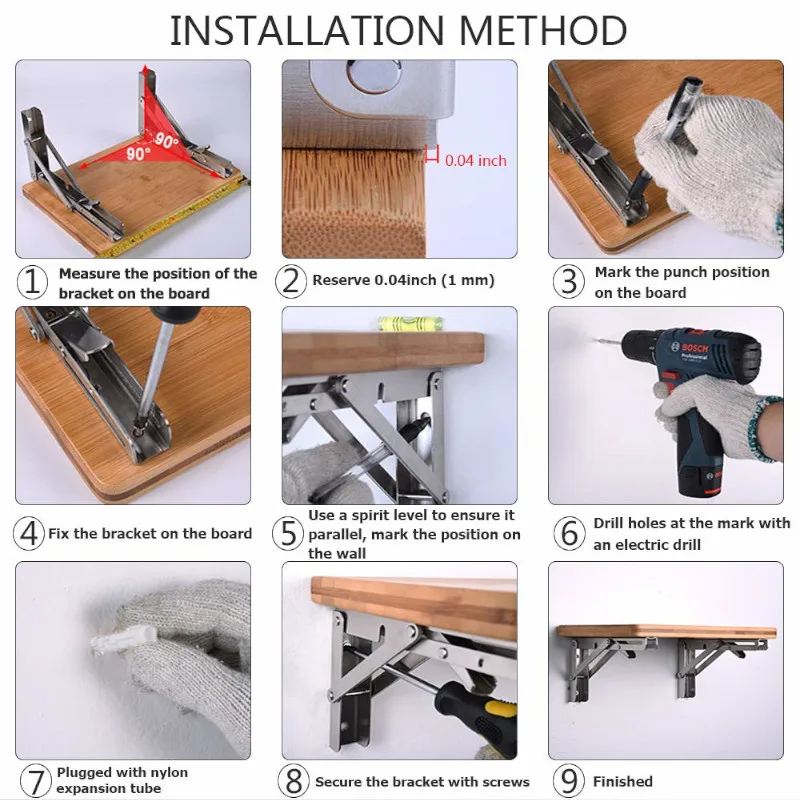 2 шт. 12 дюймов Настольный кронштейн из нержавеющей стали Настенный Складной Стол