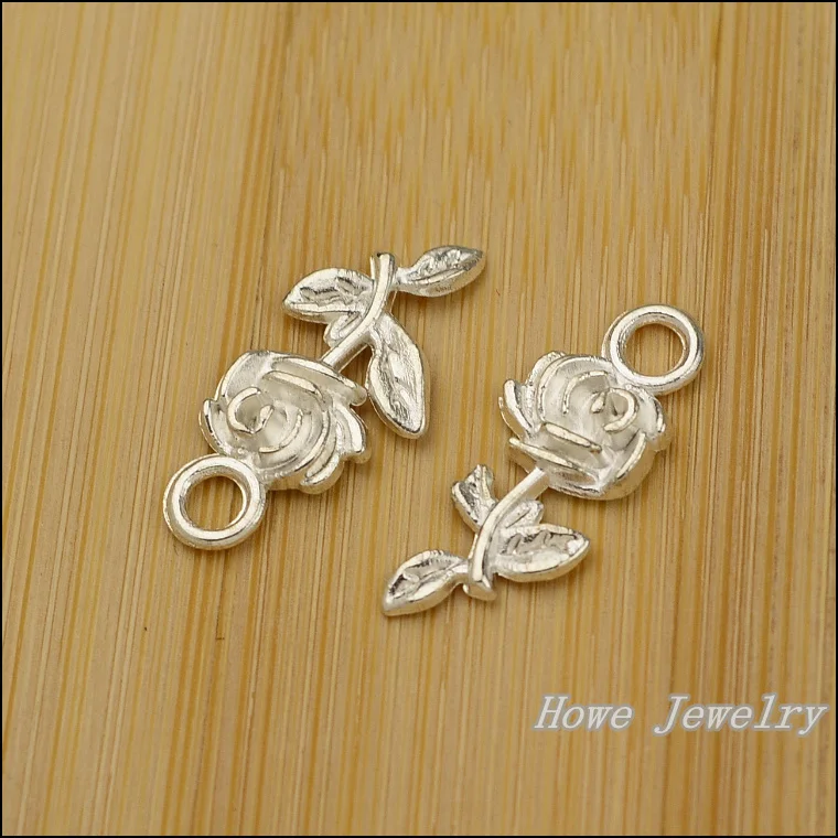 40 шт. качественный яркий серебряный роза/цветок сплав подвеска шарм женский