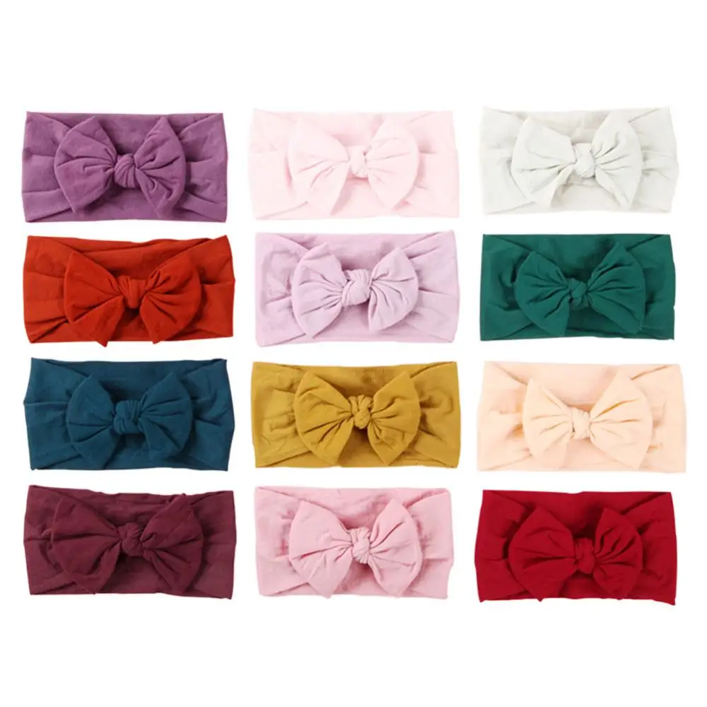 Mixed 12 Colors 12 шт./лот мягкие детские ленты-бантики для волос завязанная Детская повязка на голову с бантиком нейлон тюрбан Детские аксессуары для волос 12 цветов JFNY069B - Цвет: Mixed 12 Colors