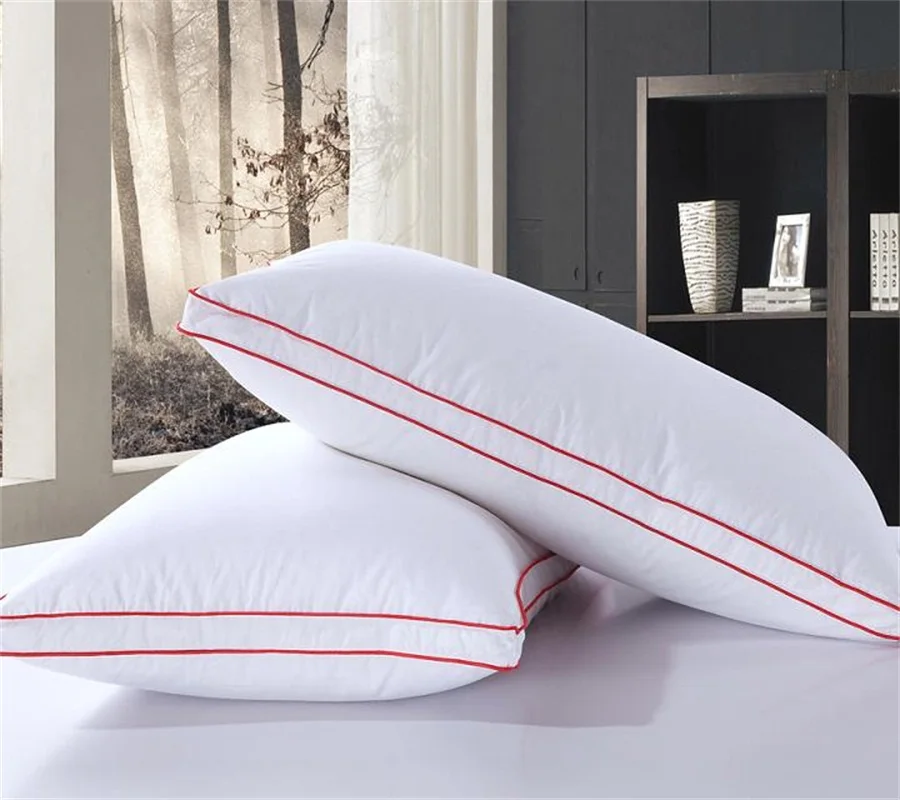 Прямоугольная подушка из 95% гусиного пуха и 5% перьев белая хлопковая для кровати
