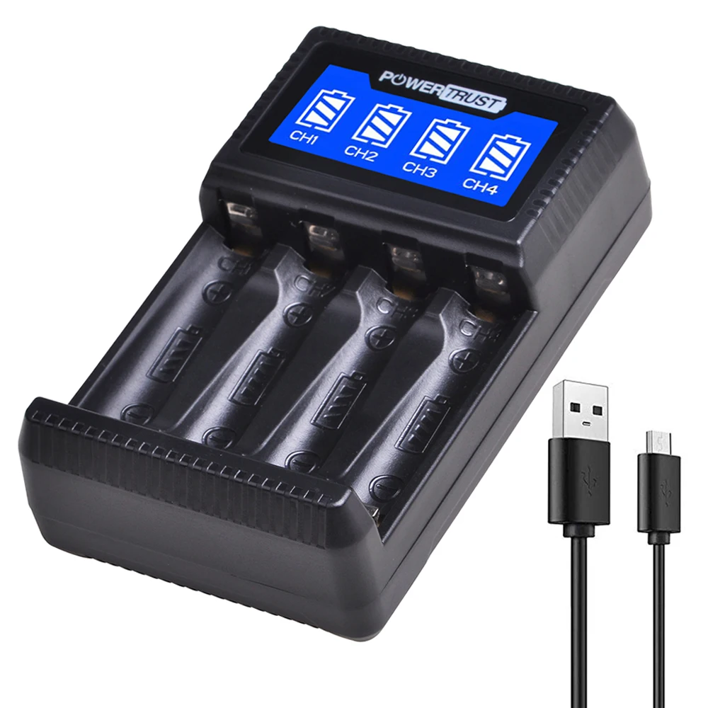 PowerTrust интеллектуальное 4 слота aa aaa зарядное устройство с ЖК-дисплеем для aa aaa Ni-MH аккумуляторов