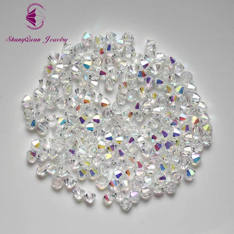 Бусины Shangquan Bicone Crystal AB 200 шт./лот 4 мм чешские стеклянные бусины россыпью с гранями
