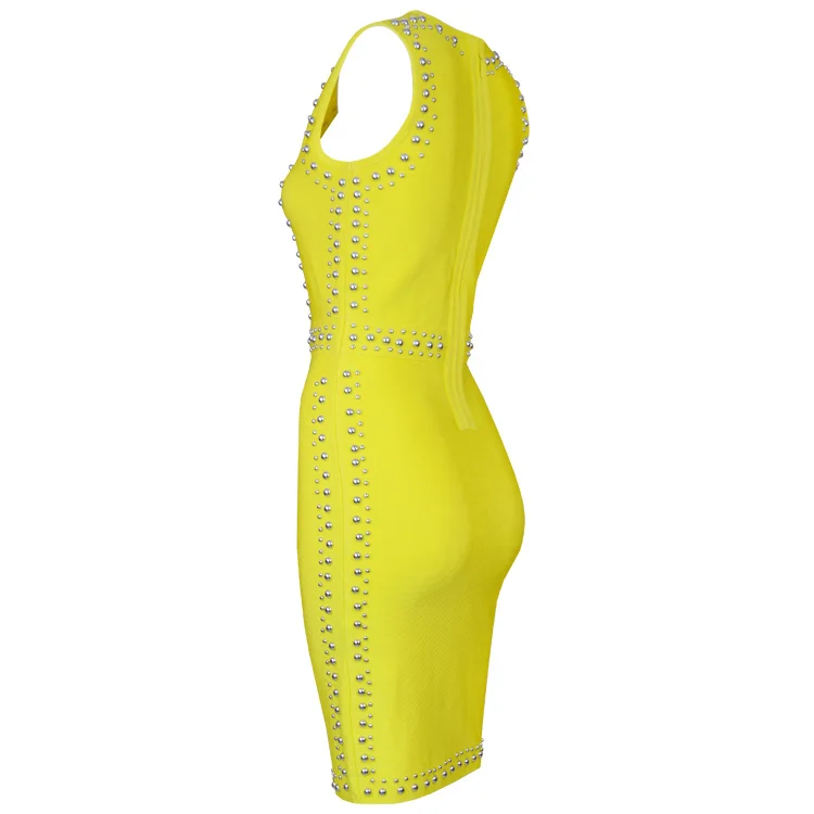 Женское облегающее платье миди без рукавов Клубное боди с заклепками в стиле
