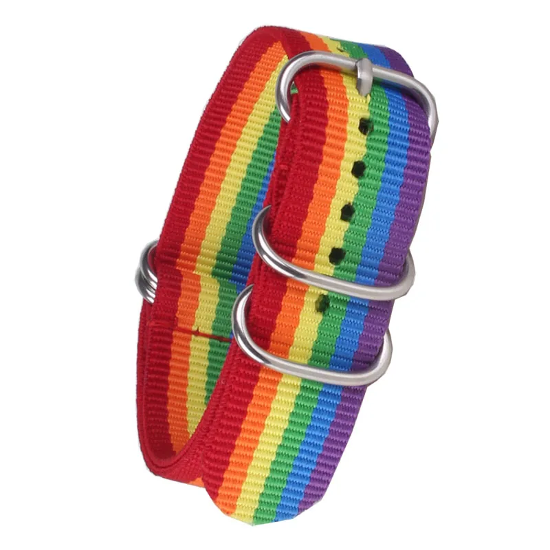 Buy 2 get 10% off) 18mm Rainbow cambo Stripe Sports Zulu fabric Nylon watchband Watch Strap 5 Rings Bands Buckle belt 18 mm | Наручные