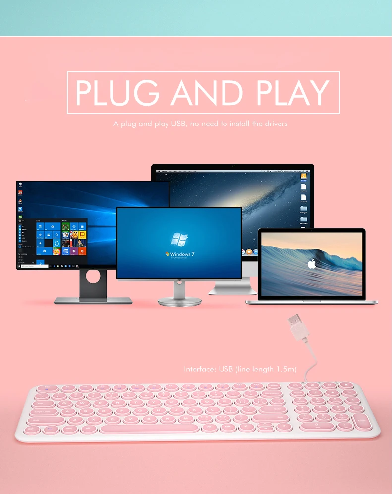 B. O. W 100 клавиши провода тонкая клавиатура, ультра-тонкий проводной USB мультимедиа мини-клавиатура(круглые клавиши) для ПК/компьютера/ноутбука/Mac
