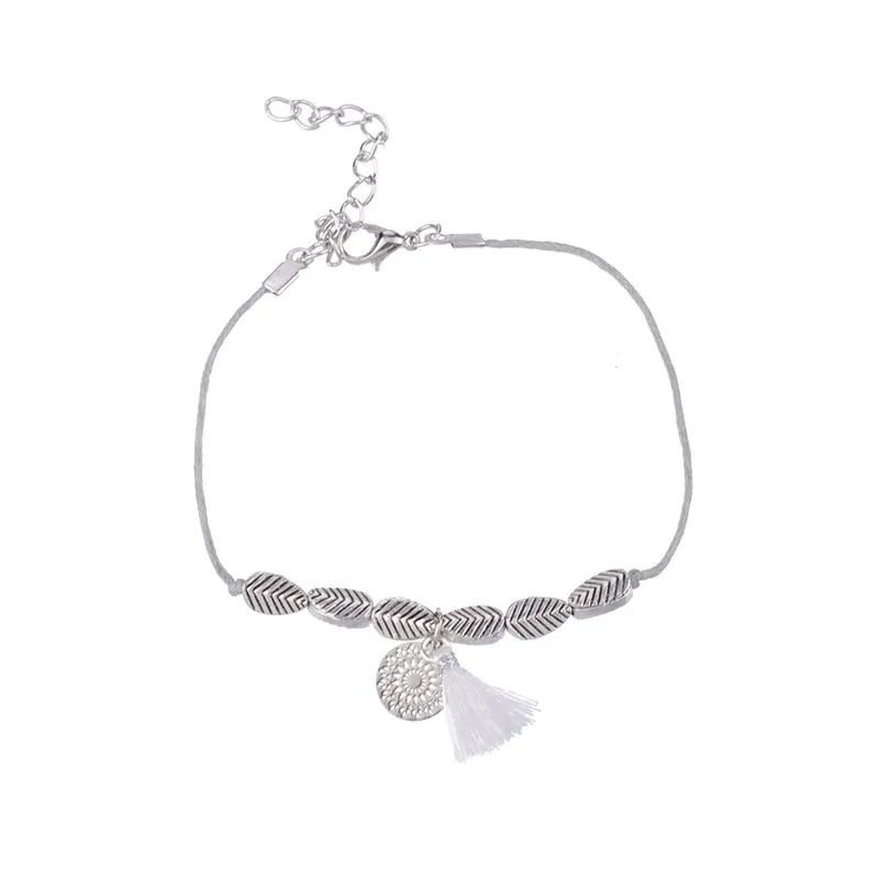 5Pcs/ Set Boho Compass Carved Leaf Shell Heart Beads Chain Bracelet Women Charm Multilayer Party Combination | Украшения и