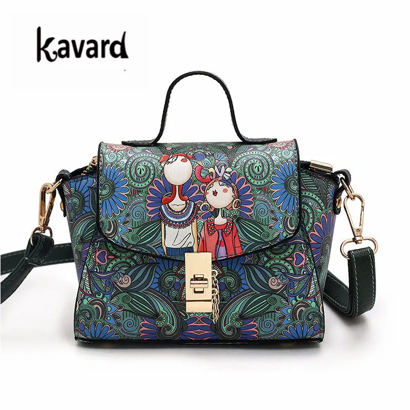 Kavard Женский замок для сумки лес мультфильм кожаные через плечо зеленые женщин