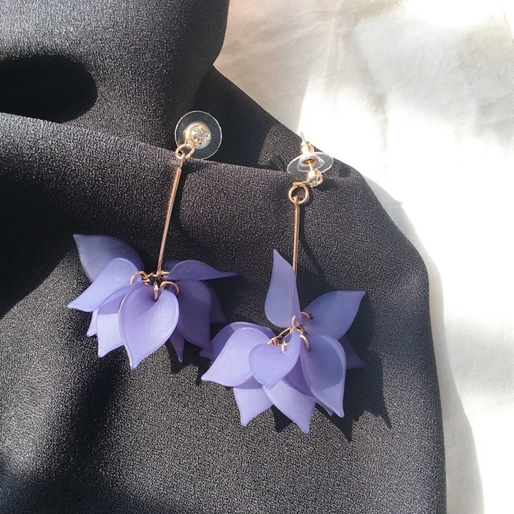 Модные украшения простые женские длинные серьги в виде лепестков лотоса