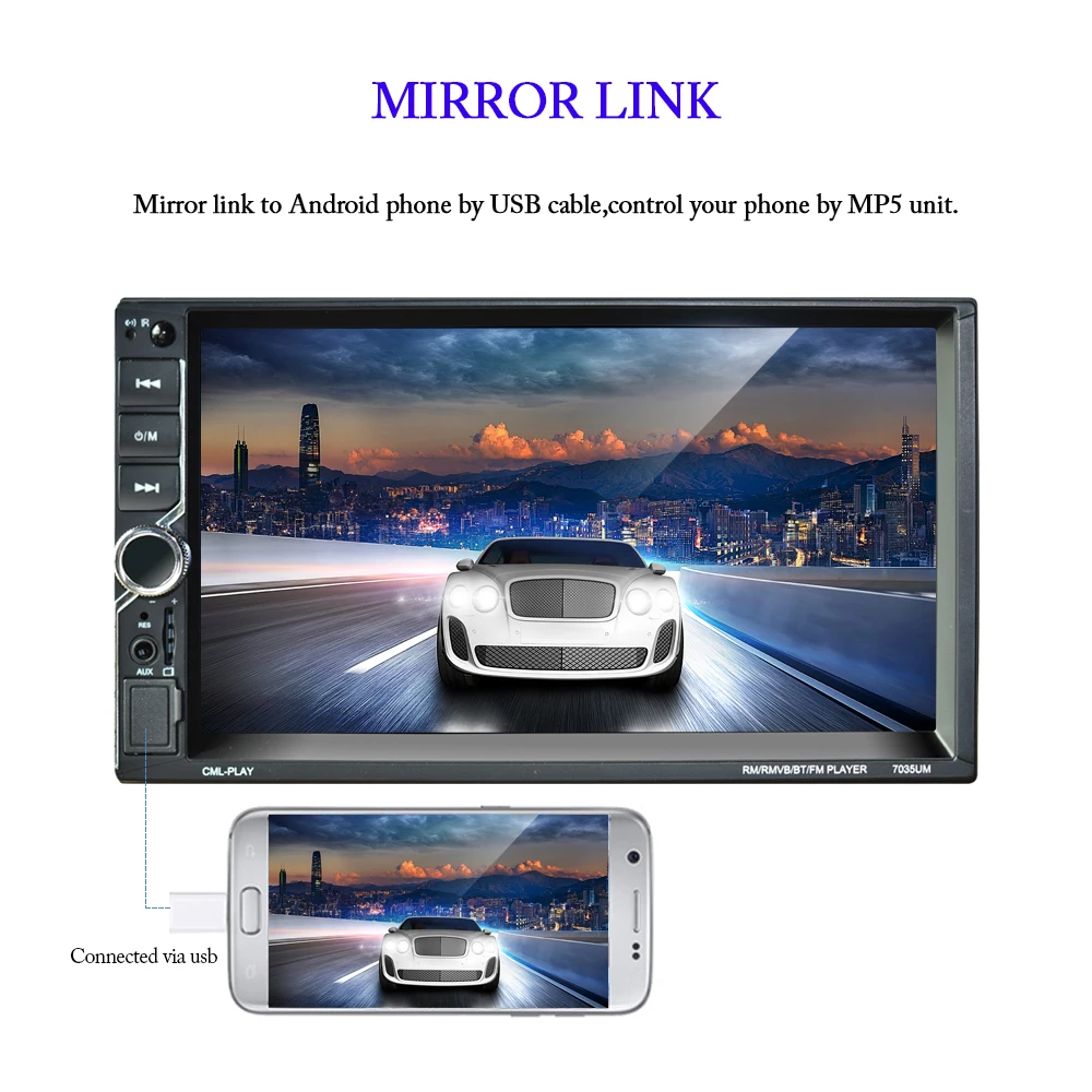 Автомагнитола AMPrime 2Din 7 &quotTouch Mirrorlink Авто Аудио Стерео Авторадио Bluetooth FM/AUX/USB/SD/DVR