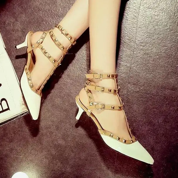 rivets pointed toe sexy high heels gladiator pumps ankle strap sandals women shoes spring summer Ladies woman 3267 |