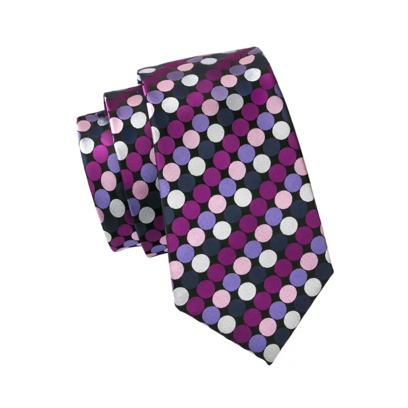 

LS-1523 Barry.Wang Classic Men`s Tie 100% Silk Purple Polka Dot Necktie Hanky Cufflink Set For Men`s Wedding Party Business