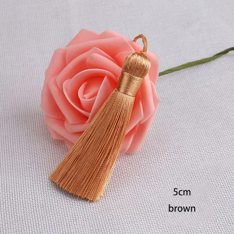 brown 2 шт./лот, 5 см, короткая, толстая, шелковая кисточка, бахрома, для шитья, Банг, кисточка, отделка для ключей, кисточки для DIY, подвеска, приукрашивает занавески, аксессуары, запчасти - Цвет: brown