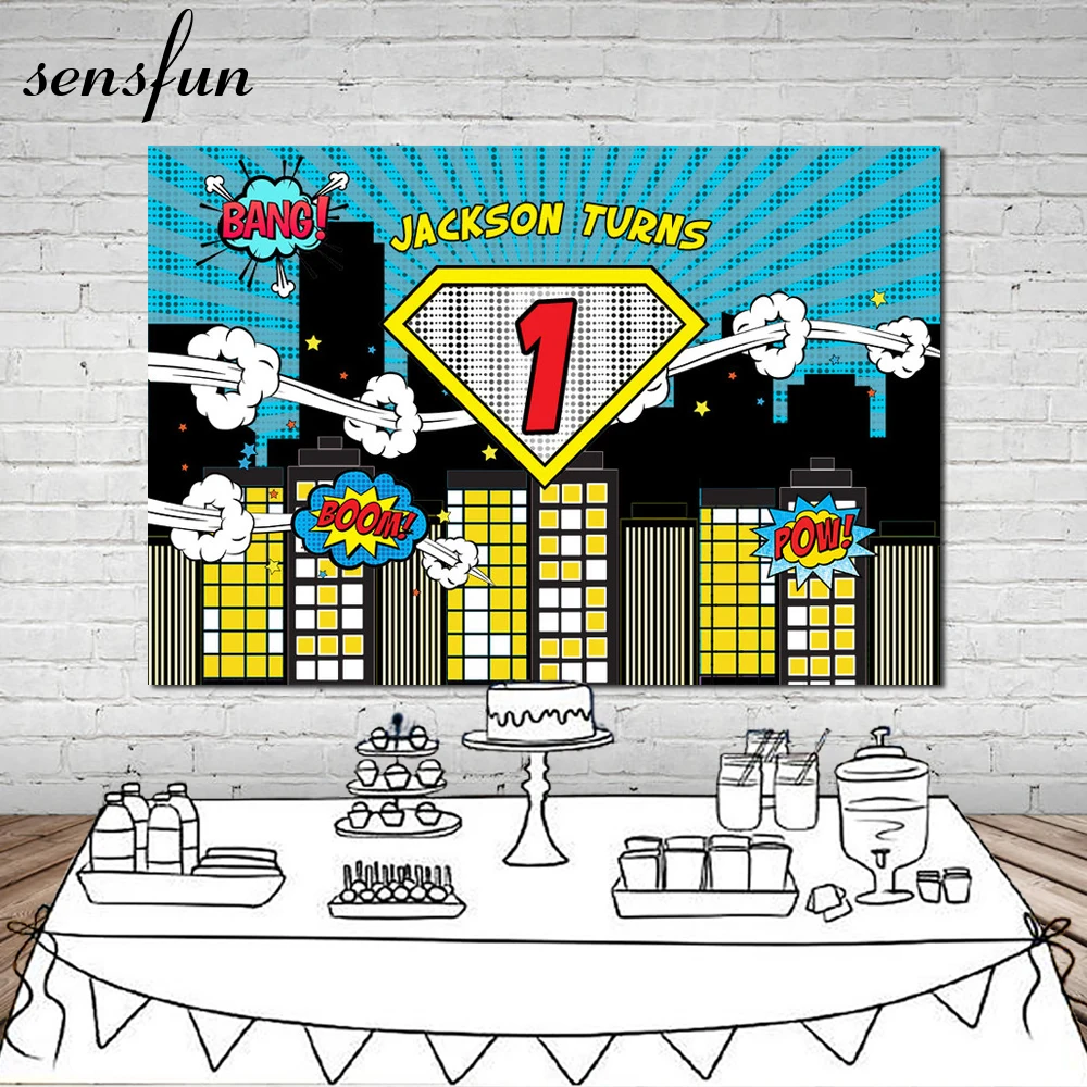 Виниловый фон для фотостудии Sensfun с изображением супергероев вечеринки в честь