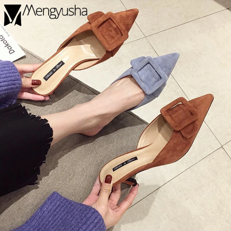 Pantuflas feminino Пряжка Леопард из флока женские туфли на шпильке однотонные