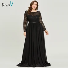Dressv Черное вечернее платье с овальным вырезом размера плюс элегантное ТРАПЕЦИЕВИДНОЕ ПЛАТЬЕ с длинными рукавами для свадебной вечеринки шифоновое вечернее платье es