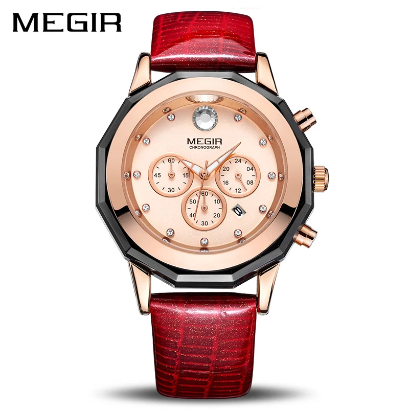 Новый MEGIR женские часы модные светящиеся кожаные кварцевые наручные Montre Femme для