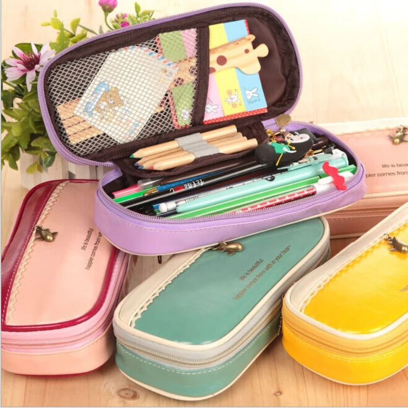 Красивый школьный пенчехол большой емкости из искусственной кожи пенал для