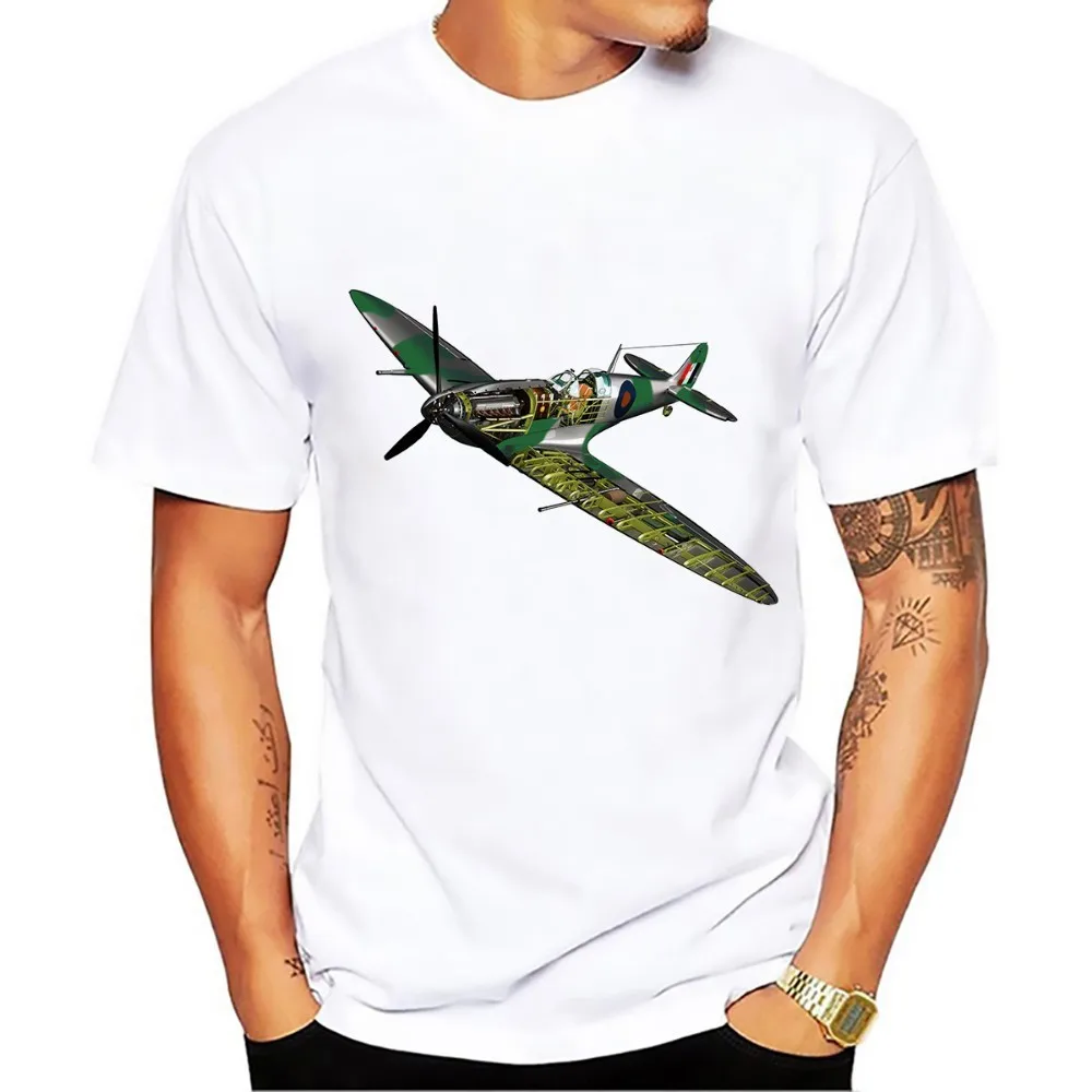 Мужская Повседневная белая футболка с принтом Battle of British Supermarine Spitfire battleplan