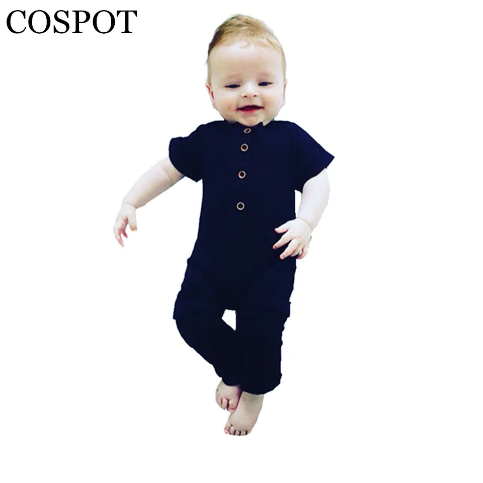 Baby Boys Rolled-sleeved Romper Newborn Cotton Jumpsuits Toddler Summer Pajamas Infant Plain Black Jumper 2022 New 30 |
