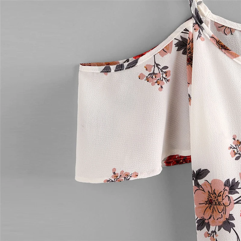 Summer feminina Women Blouses Sexy Cold Shoulder Floral Print Short Blouse Crop Tops New |