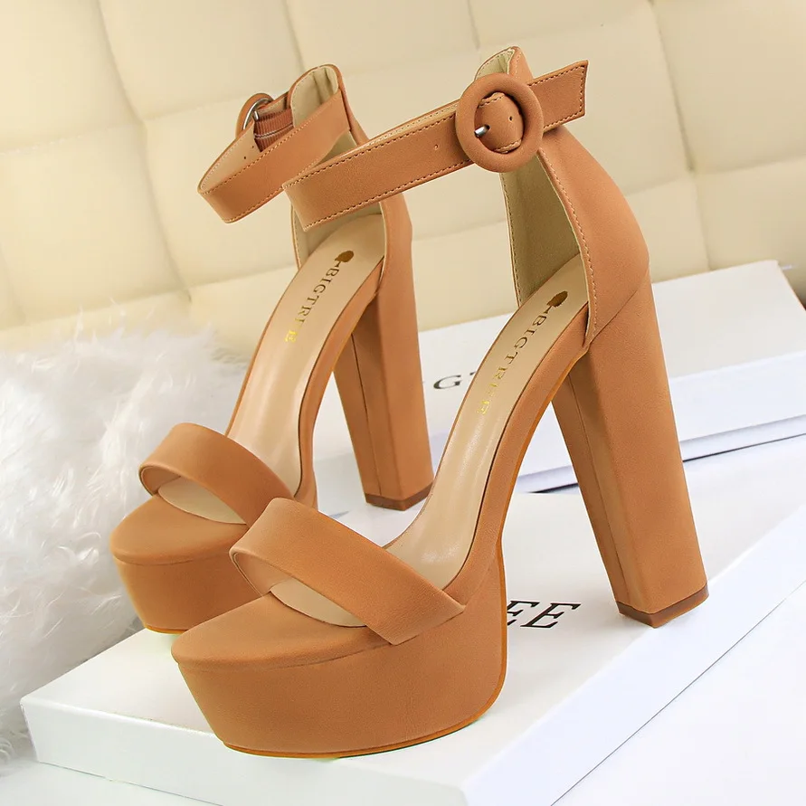 Bigtree моды лодыжки ремень пряжка женские толстые каблуки сандалии zapatos mujer tacon sandalias