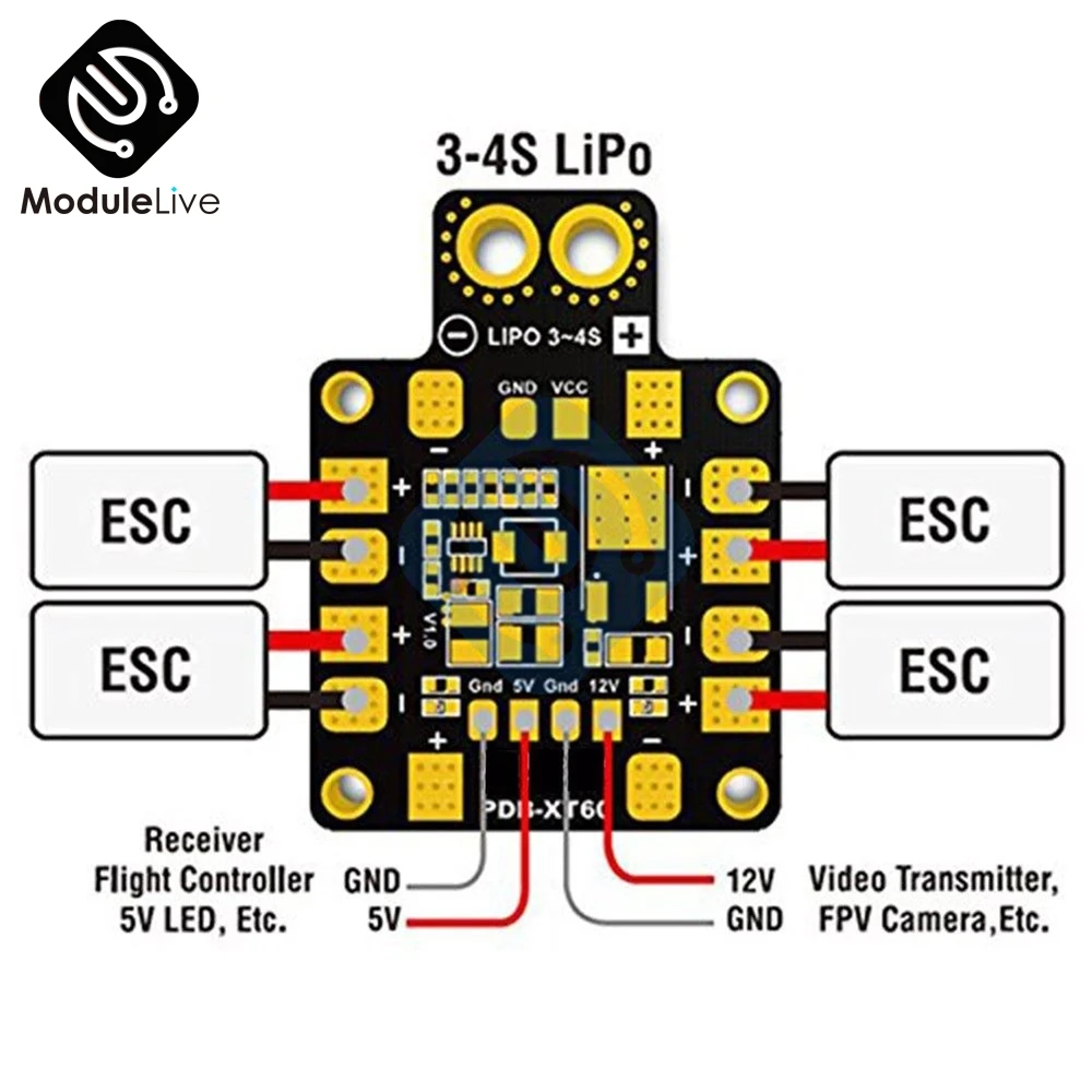 Мини блок питания PDB XT60 распределительная плата модуль с BEC 5V 12V для FPV дрона