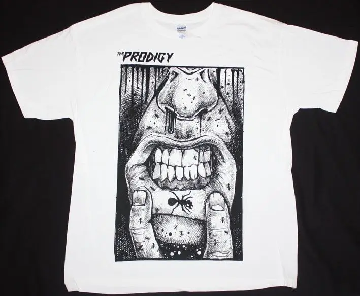 Новая белая футболка с короткими рукавами и принтом The Prodigy Fat губ Hardcore Techno Dance