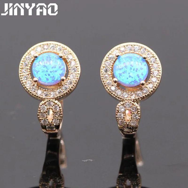 JINYAO красивые серьги с огненным опалом 925 Серебряные иглы и кубическим цирконием
