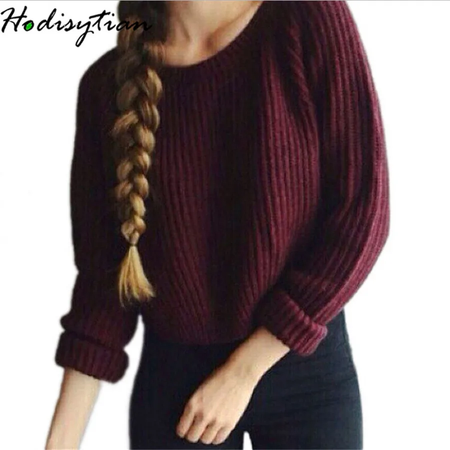 Hodisytian Women Knitted Sweater Pullovers Long Sleeve Solid Casual Slim Chic Cotton Tunic Female Sueter Mujer Korean Style | Женская