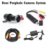 wide angle door eye camera kit 700tvl bullet mini cctv camera with usb audio capture card 10m cable door peephole camera