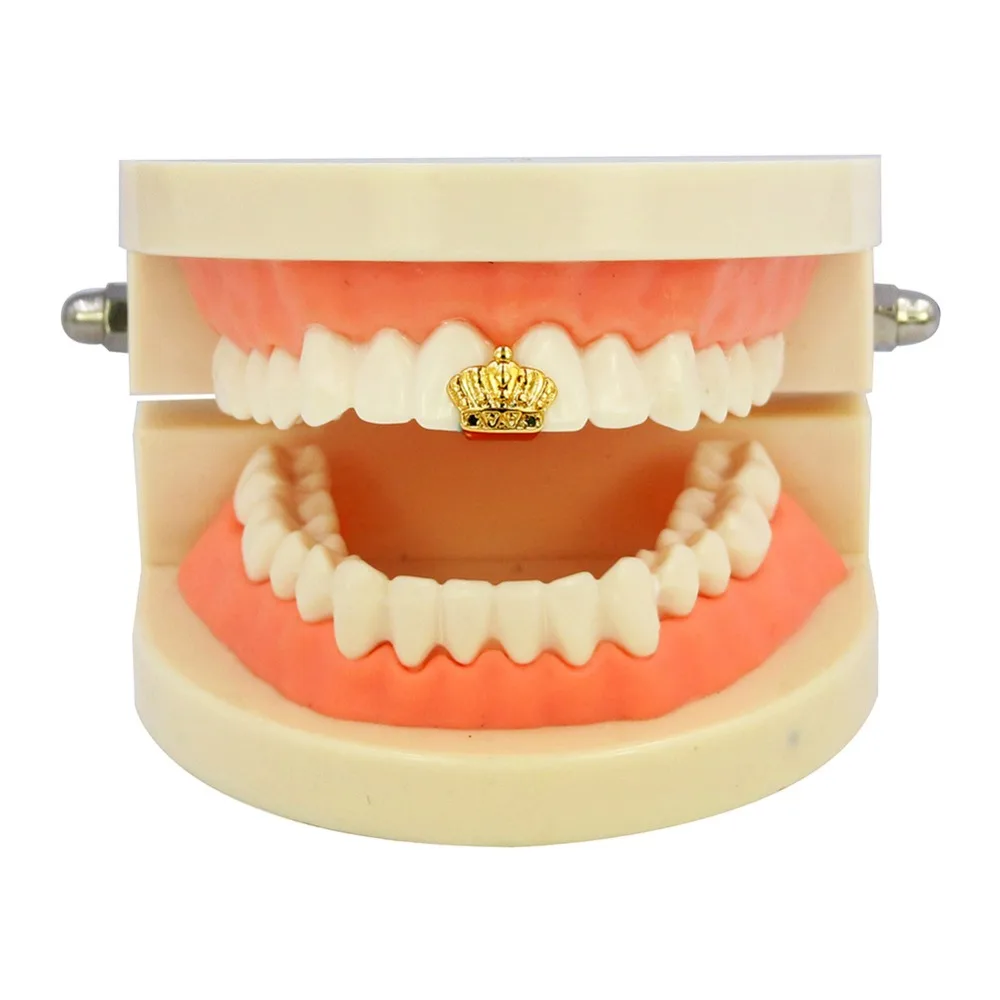 TOPGRILLZ Grillz желтое золото цвет покрытием одной короны зубы Canine один зуб верхней хип хоп Топ Fangs полые грили