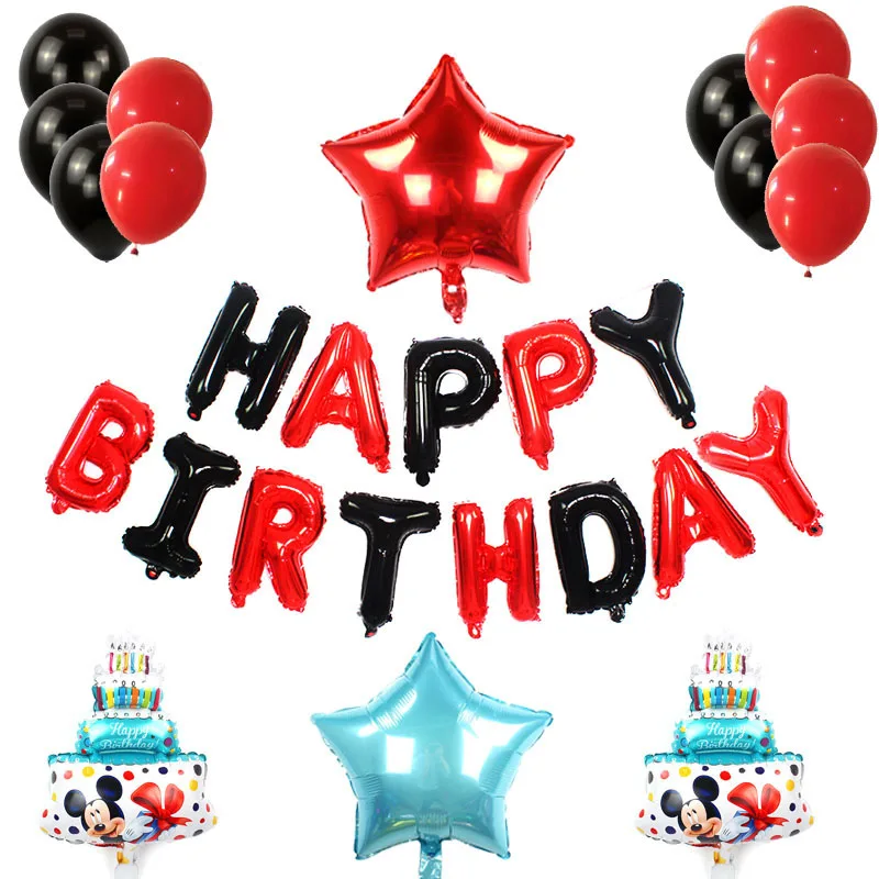 HBD MK SET9 Минни Микки День рождения в виде торта праздничные шары украшения для взрослых 18 день рождения украшения красные/черные буквы Микки латексные шары - Цвет: HBD MK SET9