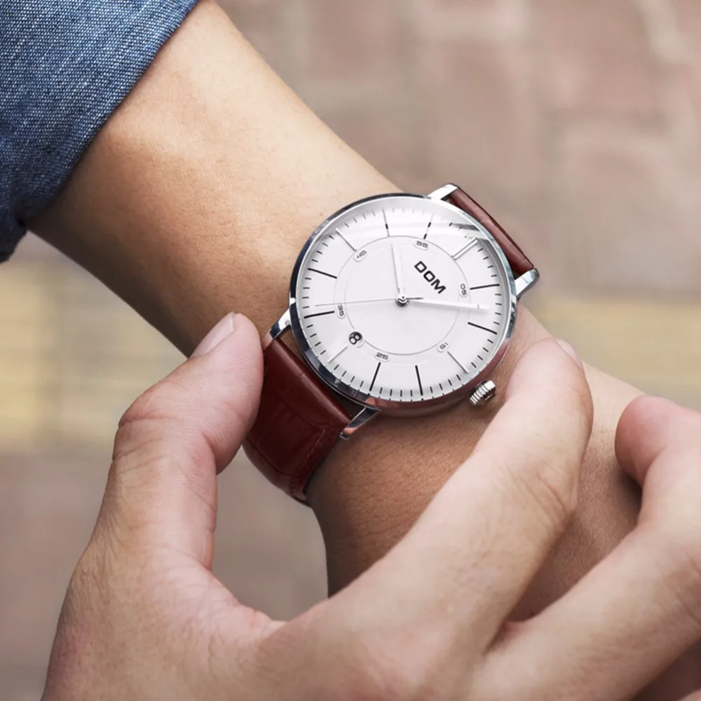 Автоматические Мужские часы DOM стильные модные повседневные водонепроницаемые