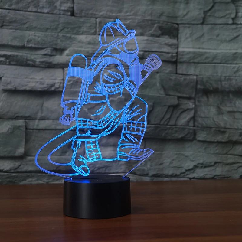 Новинка настольная светодиодная 3d-лампа Fireman с сенсорной кнопкой и питанием от USB