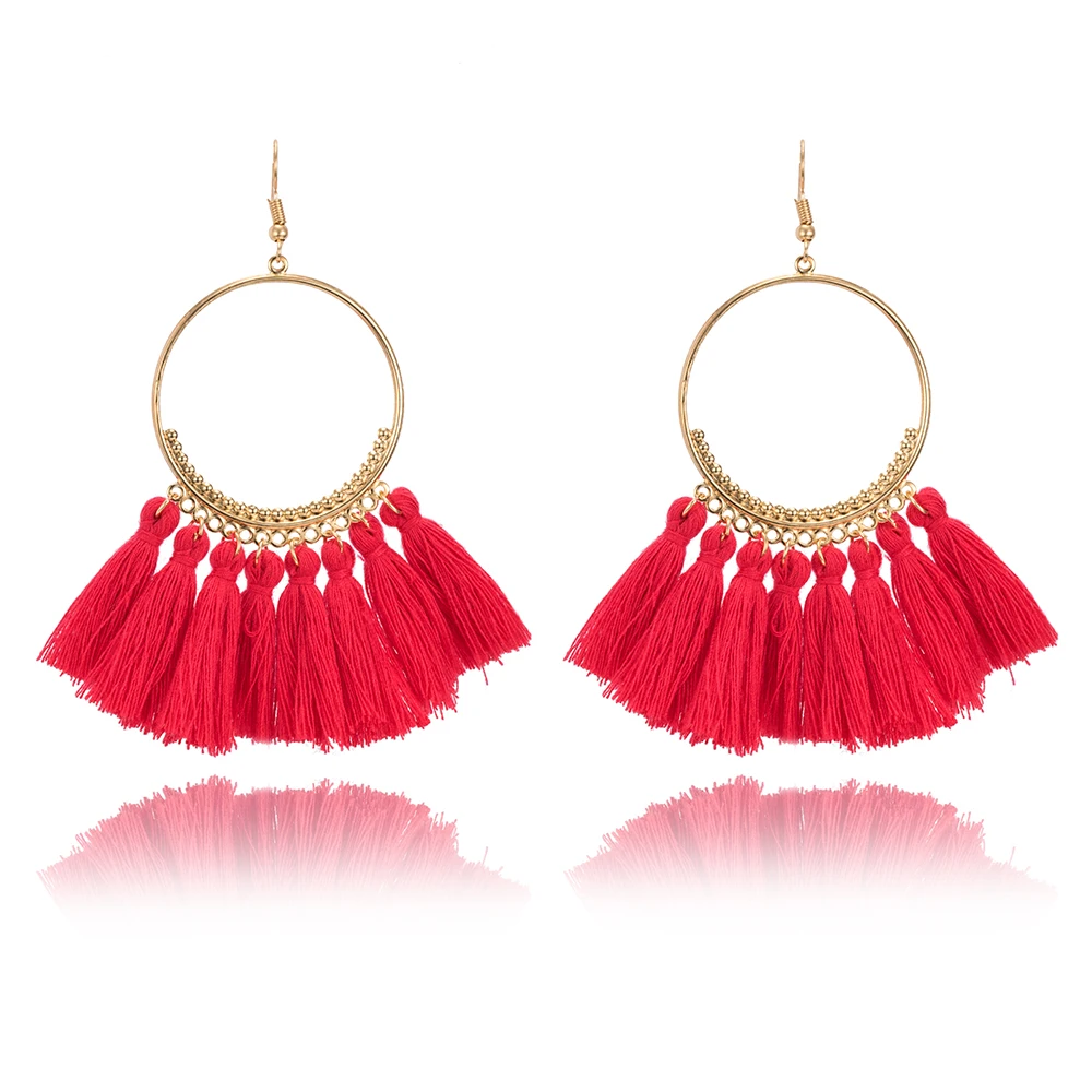 BXW New Fashionable Tassel Circle Earrings Female Bohemia Handmade Retro Long Eardrop Girl's Gift | Украшения и аксессуары