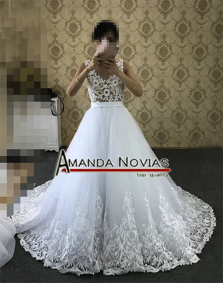 2019 Amanda Novias реальные фотографии уникальное кружевное свадебное платье А-силуэта |