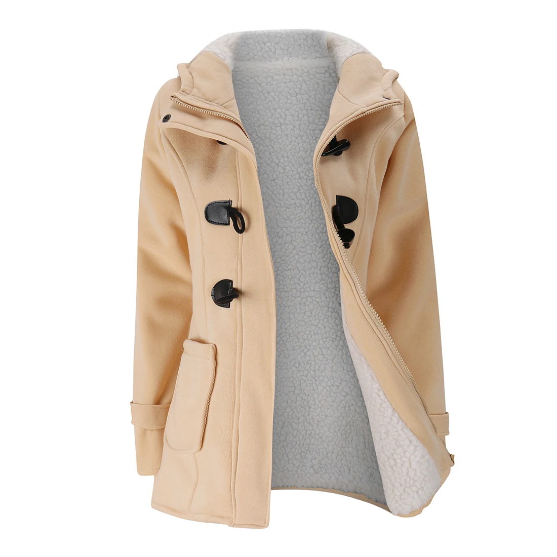 

Women Fashion Trench Coat Autumn Thick Lining Winter Jacket Overcoat Female Casual Long Hooded Coat Zipper Horn Button Outwear