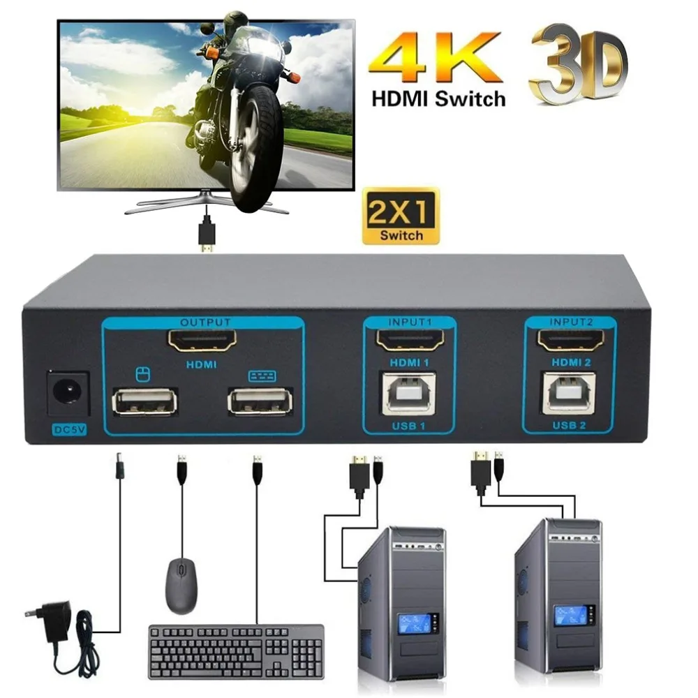 

2 Port HDMI KVM Switch 4K ,SGEYR 2 Port USB 2.0 KVM Keyboard Mouse Switch Switcher 4Kx2K 1080p Auto scan for PC Windows MAC