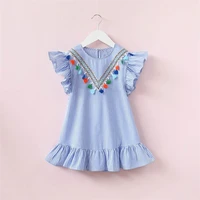 new summer girl fringed striped petal sleeve dress flounced childrens a line sundress baby kids princess party clothing