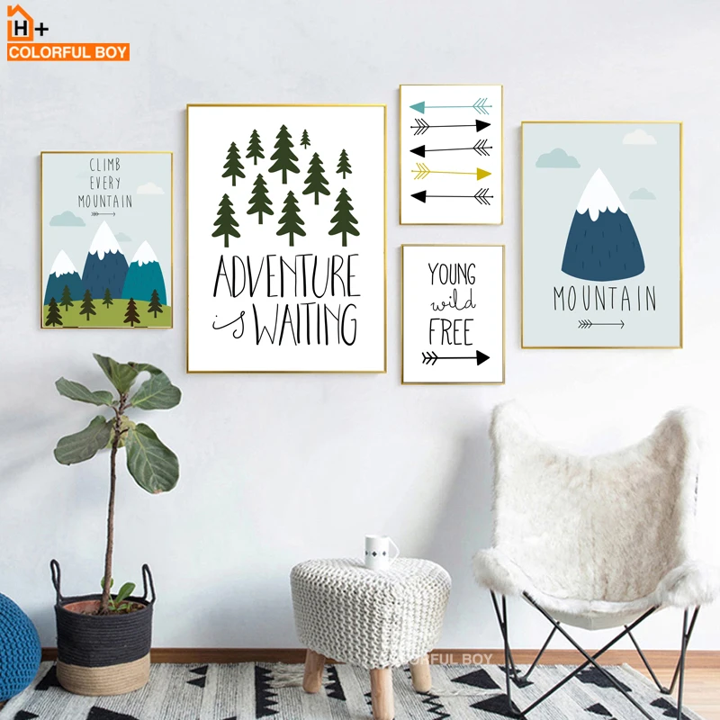 

Forest Mountain Arrow Adventure Quotes Nursery Wall Art Canvas Painting Nordic Posters And Prints Wall Pictures Kids Room Decor