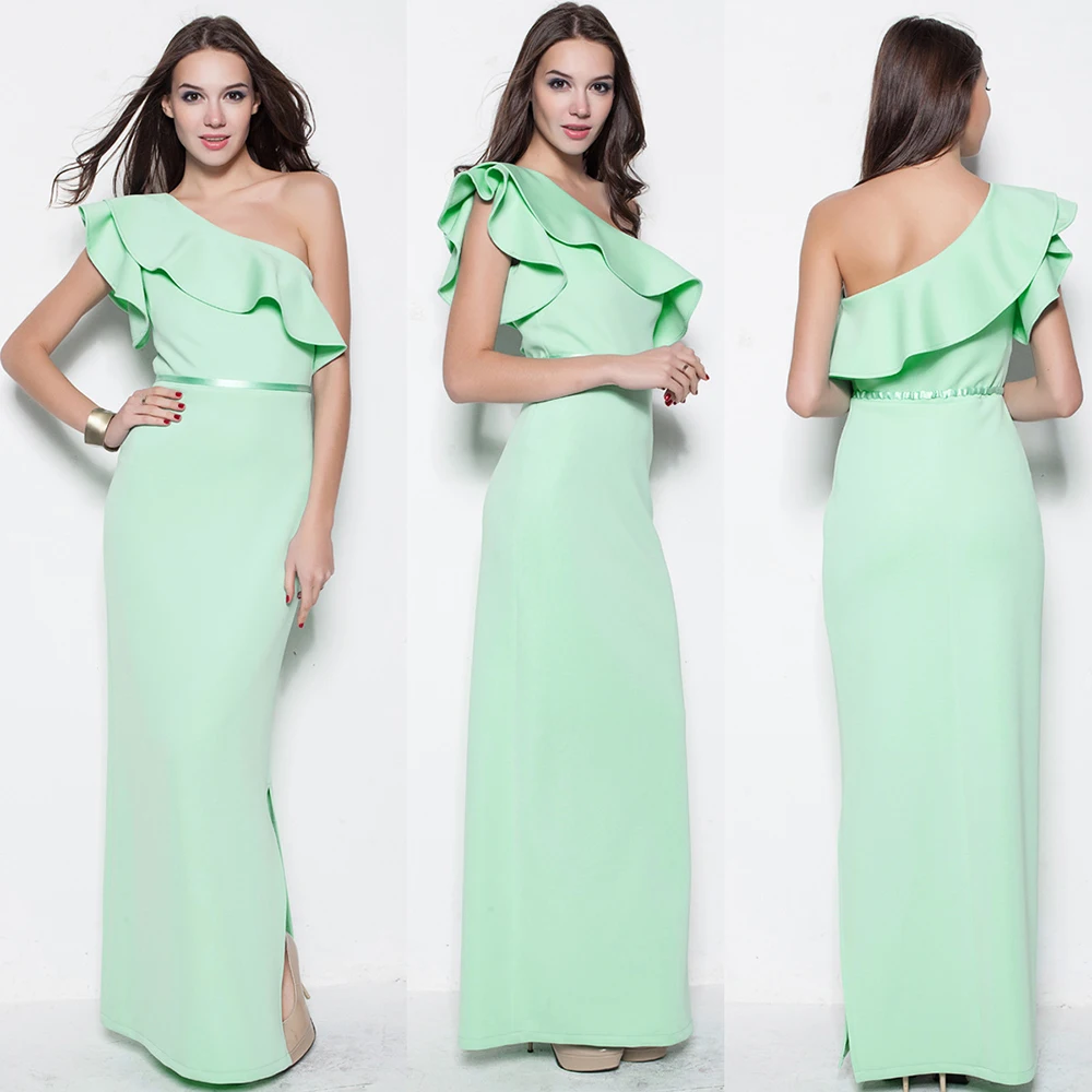 Женское вечернее платье на одно плечо Элегантное Длинное с оборками для