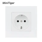 Minitiger с белой стеной для Пластик Панель 1 Gang Мощность розетка с заземлением, 16A ЕС Стандартный электрические двойной выход 86 мм * 86 мм