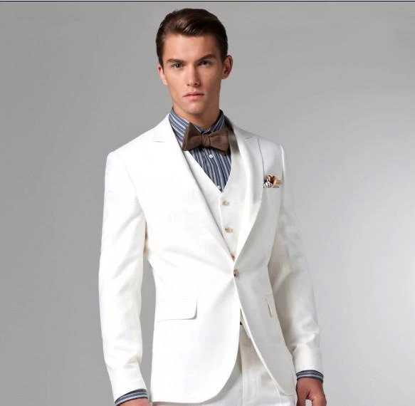 white one button custom made Groom Tuxedos Groomsmen Mens Wedding suits( jacket+Pants+vest+tie)