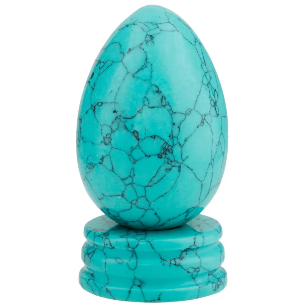 

TUMBEELLUWA 1.7" Green Howlite Turquoise Egg Sphere with Stone Stand Healing Meditation Chakra Balancing Home Decoration