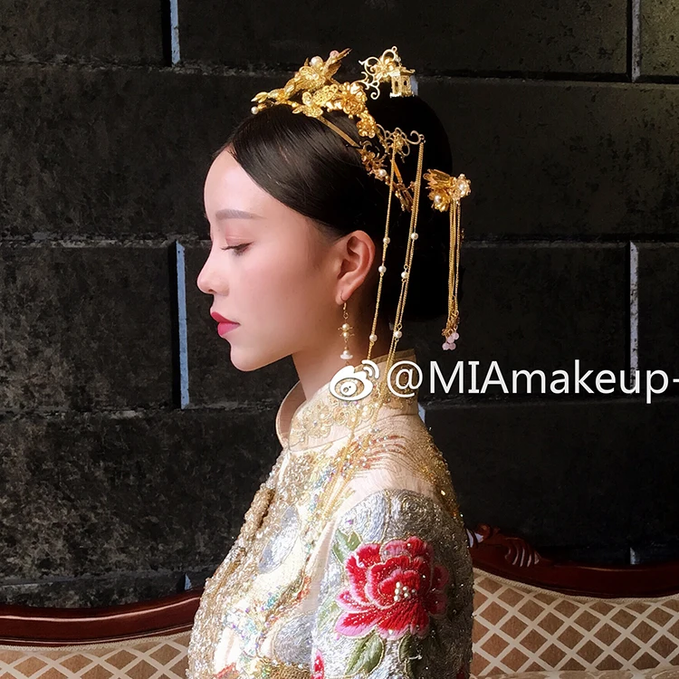 HIMSTORY Новый китайский классический головной убор для невесты женский золотистый