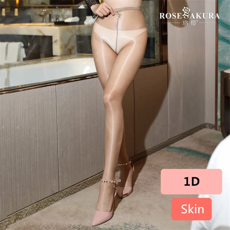 0813skin Новое поступление! 1D ультра-тонкие и прозрачные супер блестящие колготки женские масляные блестящие колготки закрытый промежность 0813 - Цвет: 0813skin