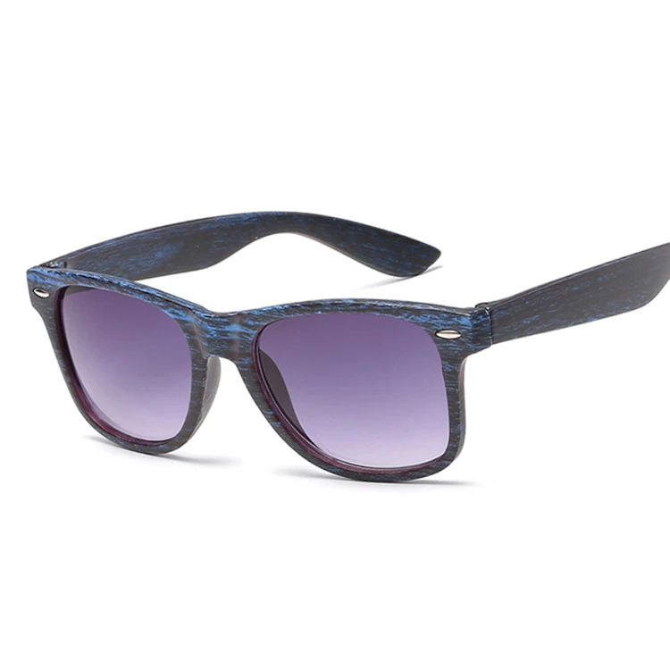 Blue grain Fashion Square Sunglasses Women Designer Luxury Man/Women Black Sun Glasses Male Female Classic Vintage Imitation Wood Grain - Lenses Color: Blue grain