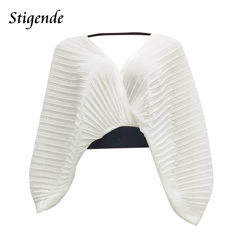 Stigende/Модные женские сексуальные шифоновые плиссированные блузки однотонные