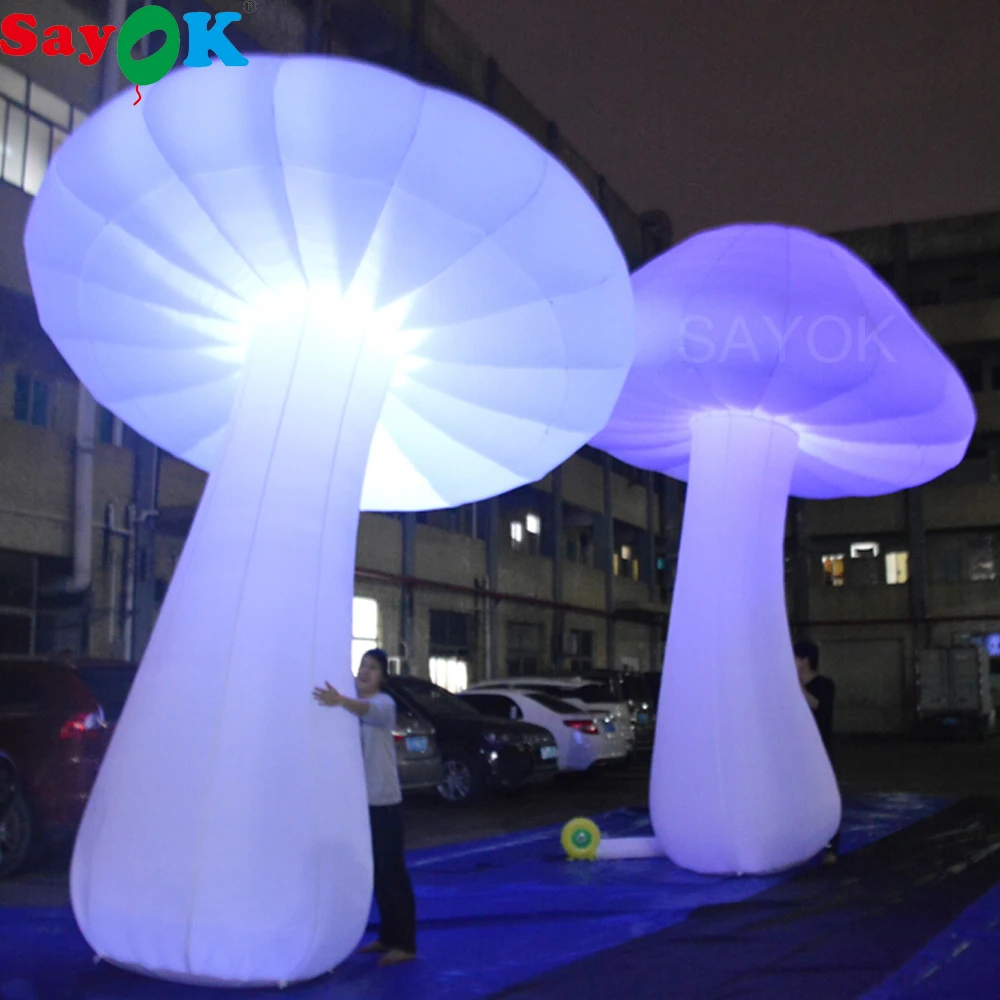 

3/4/5m High Giant Inflatable Mushroom Glow in the Dark with 16 Colors LED Lights Changing for Event Wedding Party Decoration