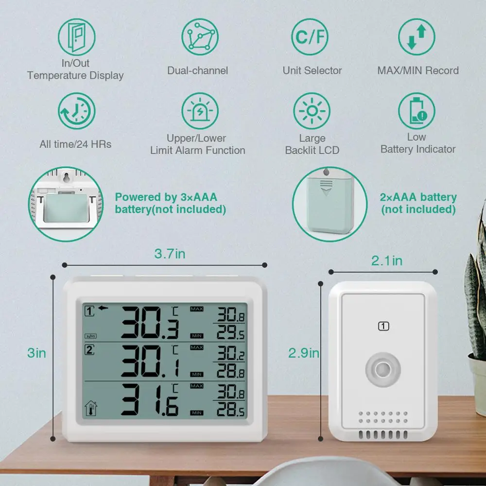 ORIA Refrigerator Digital Thermometer Wireless Freezer Audible Alarm Household Indoor Outdoor Temperature Backlight | Дом и сад